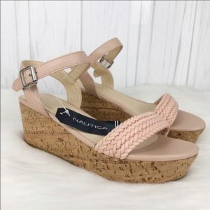 Nautical pink rope wedge sandals